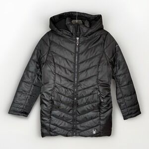 NWT Spyder Girls Black ThermaWEB Insulated Puffer Jacket Hooded Size Medium 8/10